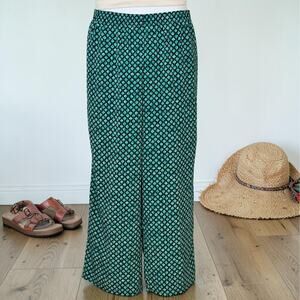 Vintage 90s Nira Nira NY Wide Leg Pants L Satin Resort Teal Green Elastic Waist